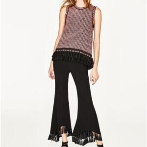 Zara Medium Colorful Tweed Fringe Sleeveless Top Beach Boho Chic Indie Lagenlook